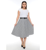 SORALLİNE KADIN KLOŞ ETEK BUKLET KUMAŞ 70 CM BOYUNDA ASTARLI 780 SİYAH (Siyah - Beyaz)