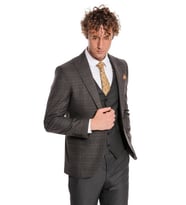 Ekose Ceketli Slim Fit Füme Erkek Takım Elbise - Wessi (Siyah)