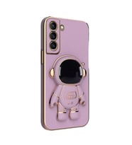 Nihcase Samsung Galaxy S21 FE Kılıf Kamera Korumalı Astronot Desenli Standlı Silikon Mor