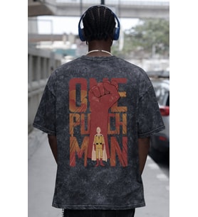 One Punch Man Saitama Anime Baskılı Unisex Oversize Eskitme Yıkamalı Tişört