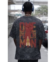 One Punch Man Saitama Anime Baskılı Unisex Oversize Eskitme Yıkamalı Tişört