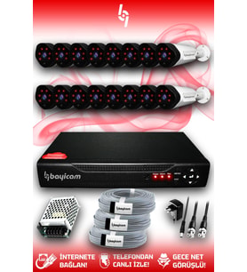 BAYICAM 16 Kameralı Uzay 16 Dış Kamera Set HDD'siz Full HD Gece Görüşlü Güvenlik Kamerası Sistemi