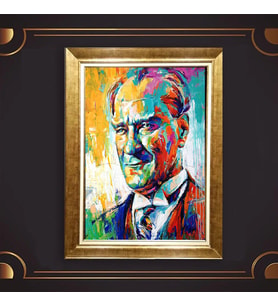 Özel Seri Paspartulu Çerçeveli Atatürk Tablo l52 (Gold)