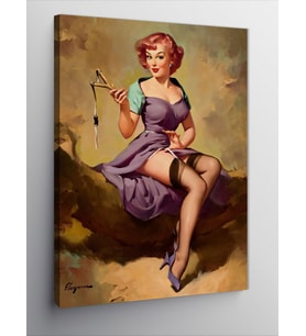 Kanvas Tablo Ağaç Dalında Oturan Pin Up Kızı