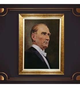 Altın Varaklı Çerçeveli Paspartulu Atatürk Tablo z4839 (Gold)