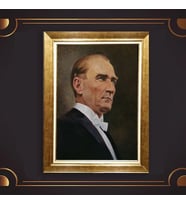 Altın Varaklı Çerçeveli Paspartulu Atatürk Tablo z4839 (Gold)