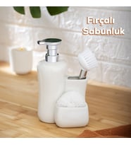 Porsima 277743 Tezgah Üstü Beyaz Sıvı Sabunluk Fırçalı Süngerlikli Sabunluk (550ml) 20cm 
