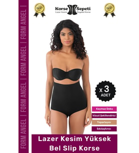 #Korse Toparlayıcı Kaymaz 2 Beden Küçülten Kadın Lazer Kesim Yüksek Bel Slip Korse - 3 Adet (Siyah)