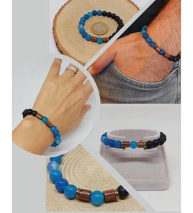 Mavi Akik & Oniks Taşı 8mm Unisex Tasarım Bileklik Hawaii Model (4001)