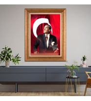 Altın Varaklı Çerçeveli Paspartulu Atatürk Tablo TR1145 (Gold)