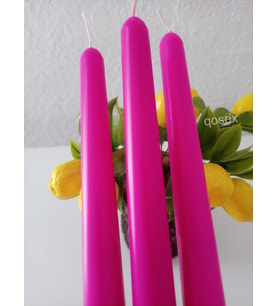 qosrix 3'lü Pembe Fuşya Şamdan Mumu 1. Kalite Doğal Kokulu Uzun Çubuk Konik Mum Dekoratif