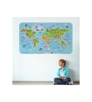 Eğitici Dünya Haritası Dünya Atlası Çocuk Ve Bebek Odası Duvar Sticker-3783-60x105