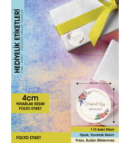 Suluboya Çiçek Modeli, Etiket Modeli Ürünlerinize Özel 4cm - 110 Adet Folyo Sticker