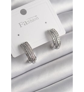 Pirinç Gümüş Renk Zirkon Taşlı Yarım Halka Model Kadın Küpe - EBJ250113W30500 (Renksiz)