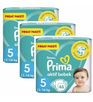 Prima Bebek Bezi Aktif Bebek 5 Beden 138 adet (46x3 Paket) Junior Fırsat Paketi