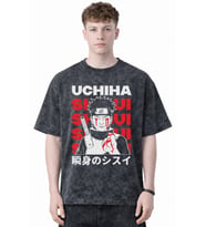 Tasarım Uchiha Itachi Naruto Anime Baskılı Unisex Oversize Eskitme Yıkamalı Tişört