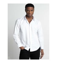 Coumas Erkek Slim Fit Poplin Önü Gizli Pat Gömlek C00016 - Mavi (Mavi)