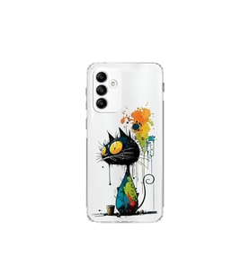 Samsung Galaxy M13 ile Uyumlu Splash Kedi Tasarımlı Şeffaf Silikon Kılıf