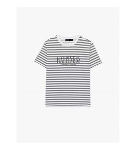 Koton Baskılı Çizgili Taşlı Siyah Kadın T-Shirt 6SAK50071EK