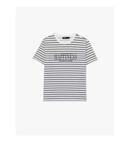 Koton Baskılı Çizgili Taşlı Siyah Kadın T-Shirt 6SAK50071EK
