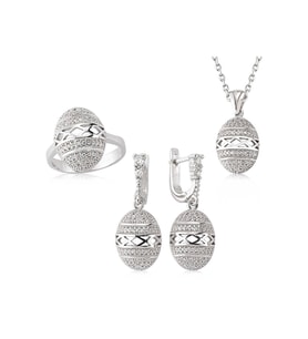 Gümüş Zirkon Taşlı Oval Kadın Set CSR2182045