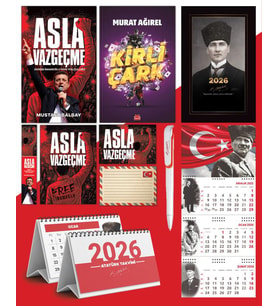 Asla Vazgeçme - Ayraç - Kartpostal - Poster - Kirli çark -  2026 Ajanda Kalpaklı - Ay Yıldız Duvar Takvimi - Masa Takvimi