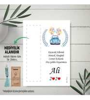 Hediyelik Kart - Mavi Arabalı Doğum Günü, Yenidoğan Bebek, Sünnet Hatırası Makrome Anahtalık, Toka, Kurabiye, Kahve Kartı