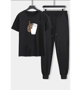 Unisex Tupac Coffee 2'li Eşofman Takımı (Siyah)