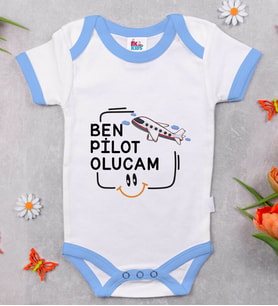 BK Kids Pilot Olucam Tasarımlı Mavi Bebek Body Zıbın-1