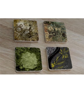 Yeşil Soyut Tasarımlar Doğal Taş Bardak Altlığı 4'lü set - Natural Stone Coasters