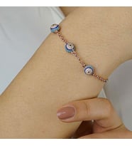 Nazar Boncuğu Tasarımlı Rose Renk 925 Ayar Gümüş Kadın Bileklik