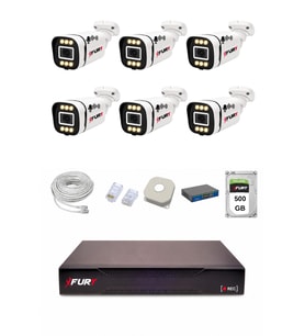 FURY IP 6 Kameralı 1080P Sesli 6 Warm LED Renkli Gece Görüşlü Güvenlik Kamera Sistemi 500GB 1606