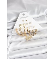 Gold Renk Yıldızlı Set 6 Çift Kadın Küpe Seti - TJ-BKP11320