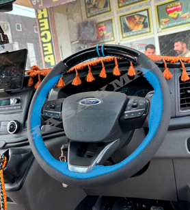 Ford Fiesta Mk8 Dikme Direksiyon Kılıfı Parlak Siyah Mavi Detaylı Mavi Çift Yüzük ve Dikiş 2018-2023