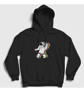 Presmono Unisex Siyah Music Box Astronaut Space Astronot Uzay Kapüşonlu Sweatshirt 283531tt