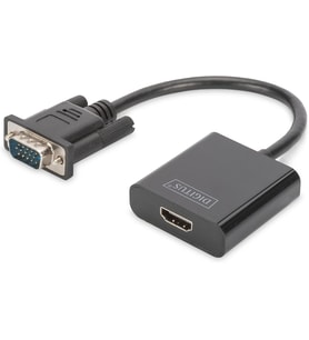 Digitus Da-70473 Vga’Dan Hdmi’Ya Dönüştürücü + Ses (3,5Mm) Full Hd (1080P), Kablo Tipi (15 Cm), Siya