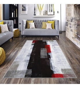 Çok Renkli Abstract Desen Yıkanabilir Kaymaz Taban Leke Tutmaz Modern Salon Halısı ve Yolluk (Siyah)