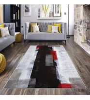 Çok Renkli Abstract Desen Yıkanabilir Kaymaz Taban Leke Tutmaz Modern Salon Halısı ve Yolluk (Siyah)