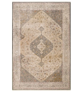Gri Halı Klasik Eskitme Stili Madalyon Göbekli Yumuşak Dokulu Dokuma Salon Halısı Vintage Tasarım