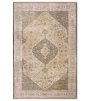 Gri Halı Klasik Eskitme Stili Madalyon Göbekli Yumuşak Dokulu Dokuma Salon Halısı Vintage Tasarım