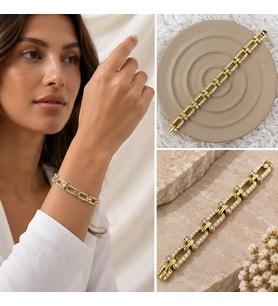 Premium Parlak ve Şık Taş Detaylı Gold Renk 316L Çelik Kadın Bileklik (20cm)