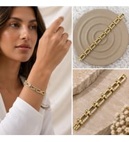 Premium Parlak ve Şık Taş Detaylı Gold Renk 316L Çelik Kadın Bileklik (20cm)