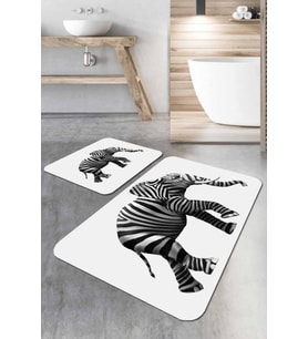 Ekru Fil Desen Banyo Halısı Klozet Takımı Paspas Seti BS223
