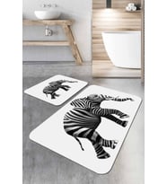 Ekru Fil Desen Banyo Halısı Klozet Takımı Paspas Seti BS223