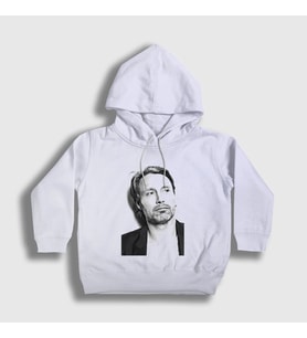 Presmono Unisex Çocuk Beyaz Pose V2 Mads Mikkelsen Kapüşonlu Sweatshirt 555580tt