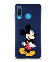 Huawei P30 Lite Soft Premier Kapak Mickey Mouse-D Tasarımlı Silikon Kılıf - Lacivert (Şeffaf)