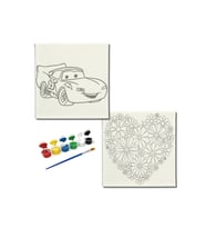 Okul Etkinliği-2'li Tuval Boyama Seti. 20x20 Cm Uv Baskı 6 Akrilik Boya 1 Fırça-model-325
