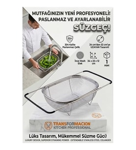 Ayarlanabilir Lavabo Üstü Süzgeç - Paslanmaz Çelik Makarna Meyve Sebze Yıkama Sepeti 723131