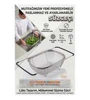 Ayarlanabilir Lavabo Üstü Süzgeç - Paslanmaz Çelik Makarna Meyve Sebze Yıkama Sepeti 723131