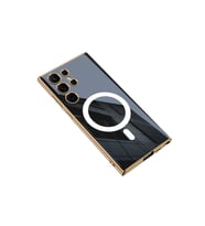 Samsung Galaxy S23 Ultra Uyumlu Kılıf Wireless Şarj Özellikli Kenarları Elektroplating Kaplama Aynalı Zore Kent Kapak (Siyah)